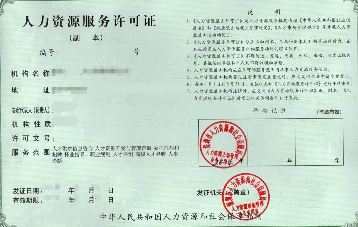 人力资源服务许可证变更